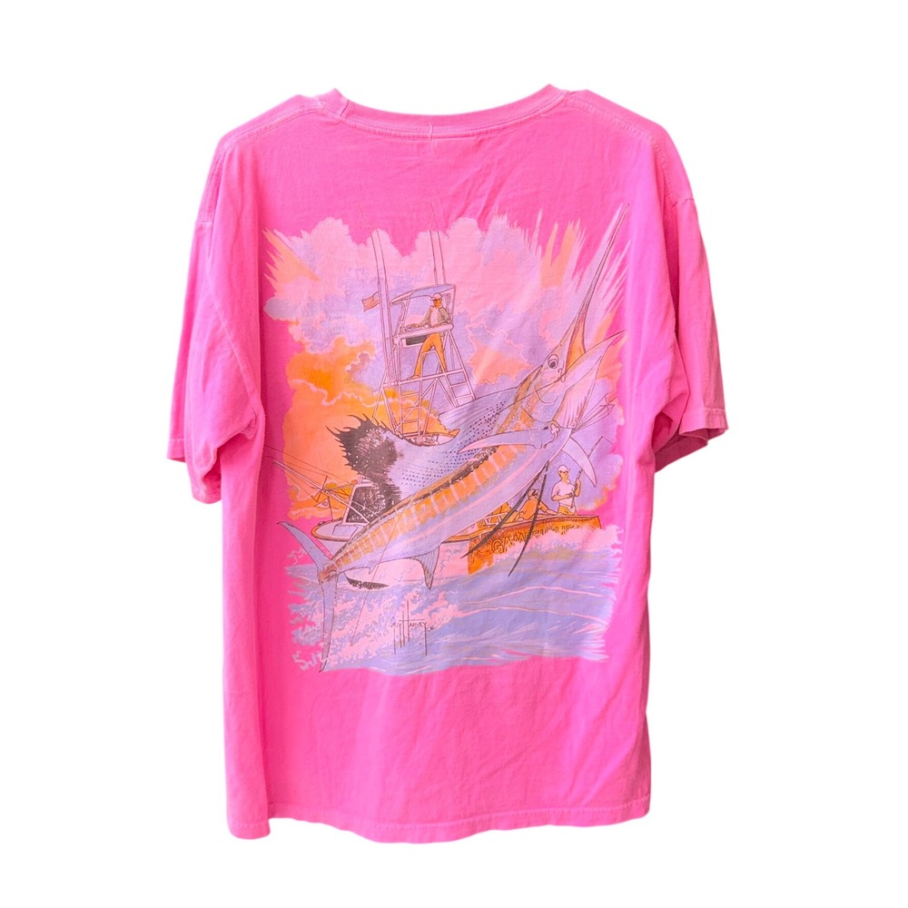 Guy Harvey T-Shirt Mens Size M Pink Marlin Fishing Graphic Short Sleeve Tee